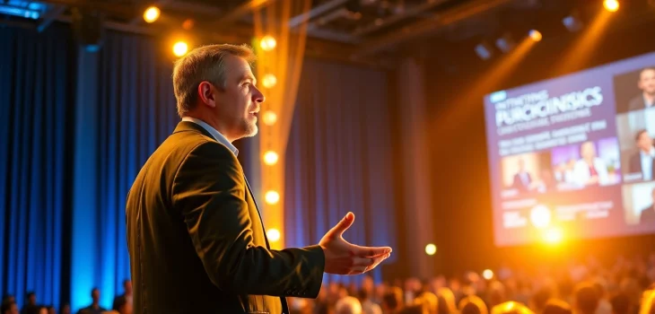 Dynamic Keynote Speaker engaging an enthusiastic audience during a vibrant presentation.