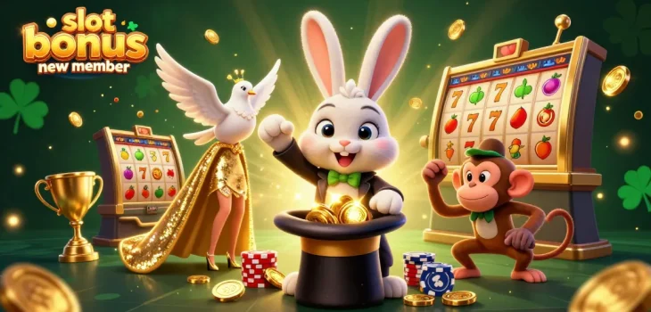 Experience the excitement of the slot bonus new member offer with a vibrant 3D casino scene.
