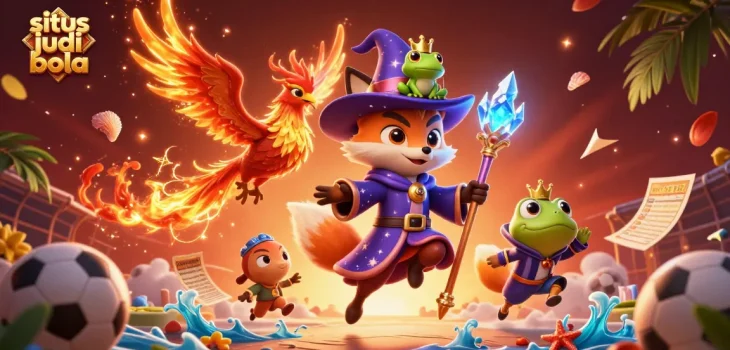 Engage in exciting sports betting adventures at situs judi bola with vibrant magical elements and dynamic game visuals.