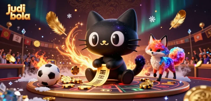 Engage in judi bola betting with vibrant sports action and dynamic scenes in a cosmic casino atmosphere.